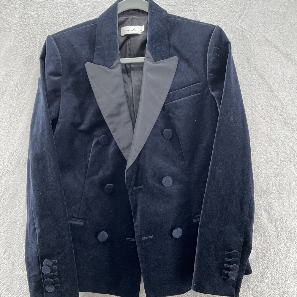 A.L.C. Blazer Jacket Womens 4 Velvet Navy Blue Stanton Double Breasted Button
